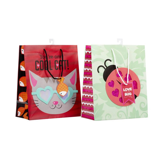 V'tines 3D Hot Stamp Gift Bag-Large , 12"x5"x10", 2/S, j-hook