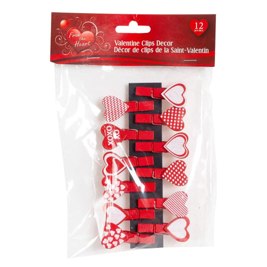 V'tines 12pk Decorative Wooden Clips w/Hearts , pbh