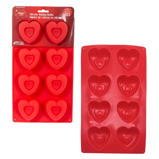 V'tines 8 Heart Shaped Silicone Cake Molds, 6.7"x11.4" col.Wrapper