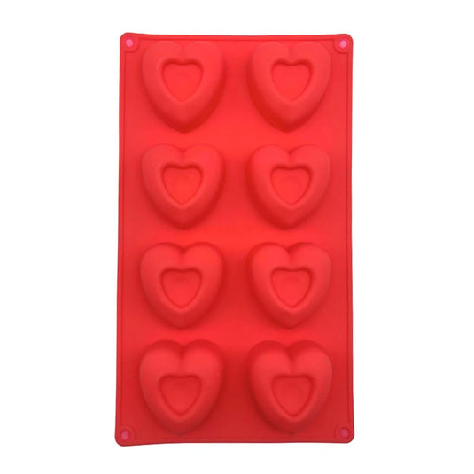 V'tines 8 Heart Shaped Silicone Cake Molds, 6.7"x11.4" col.Wrapper