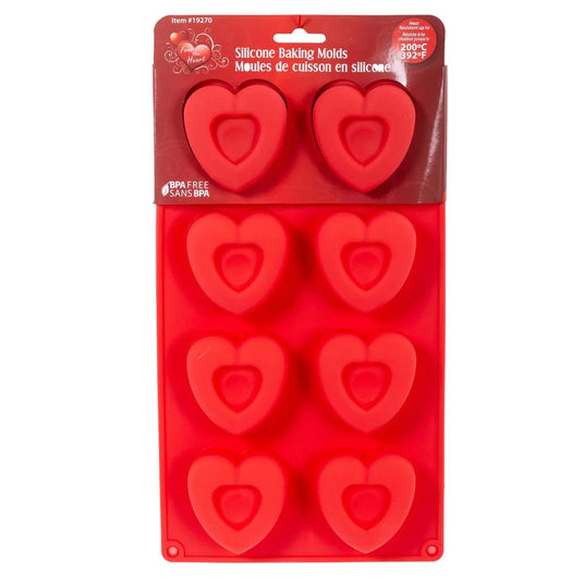 V'tines 8 Heart Shaped Silicone Cake Molds, 6.7"x11.4" col.Wrapper