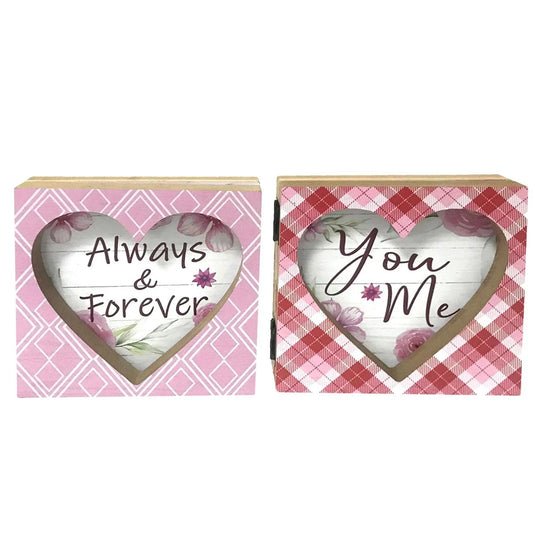 V'tines 2"x6"x6" Wooden Tabletop Plaque w/Cutout Heart