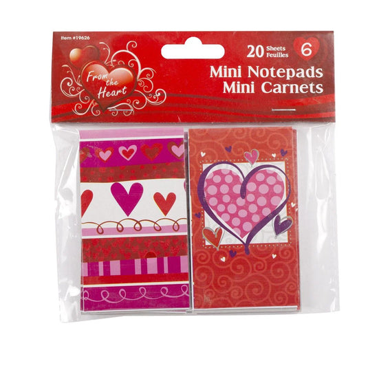 V'tines 6pk Mini Notepads, 3asst. , pbh; size: 2.25"x4", 20 sheets