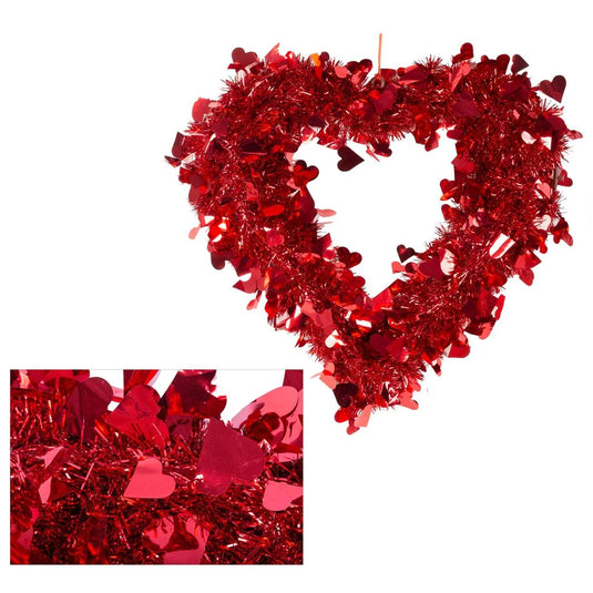 V'tines 17" Red Tinsel Heart Wreath Decor, hang tag