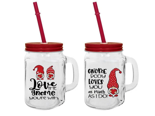 V'tines Gnome 16oz. Glass Mason Jar w/Straw