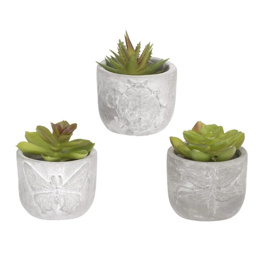 Country Garden Faux Plant in Cement Pot,3"x3"x4",3/s