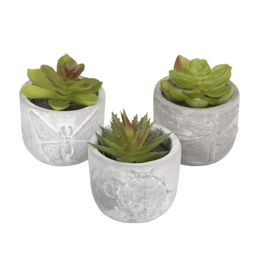 Country Garden Faux Plant in Cement Pot,3"x3"x4",3/s