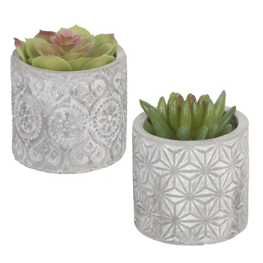 Country Garden Faux Plant in Cement Pot,3"x3"x3.6",2/s