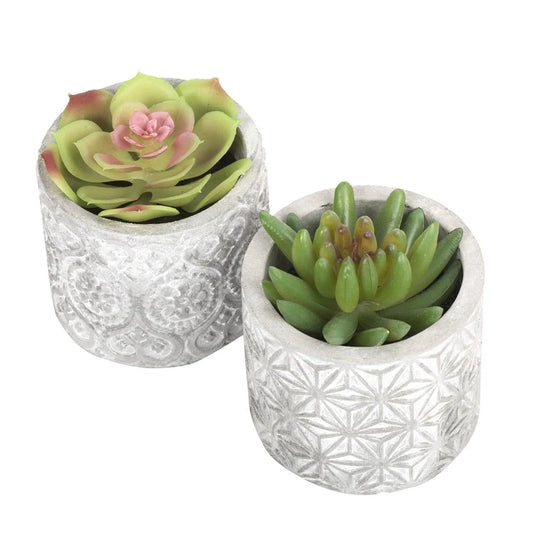 Country Garden Faux Plant in Cement Pot,3"x3"x3.6",2/s