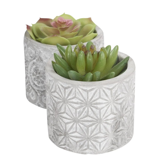 Country Garden Faux Plant in Cement Pot,3"x3"x3.6",2/s