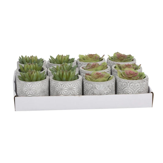 Country Garden Faux Plant in Cement Pot,3"x3"x3.6",2/s