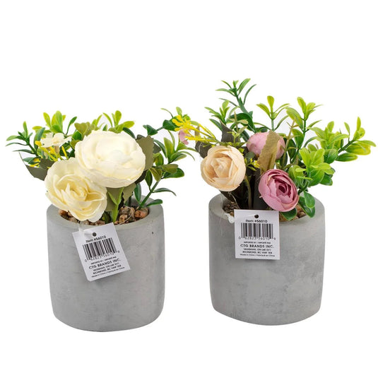 Artificial Floral Arrangement, In 3"D Concrete Pot