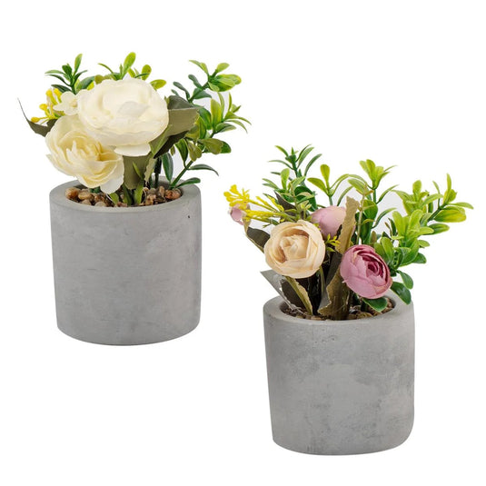 Artificial Floral Arrangement, In 3"D Concrete Pot