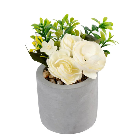 Artificial Floral Arrangement, In 3"D Concrete Pot