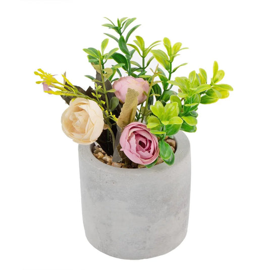 Artificial Floral Arrangement, In 3"D Concrete Pot