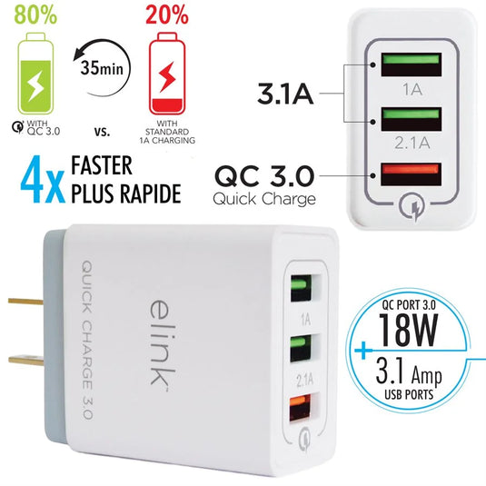 3-PORT USB WALL CHARGER WITH QUICK CHARGE 3.0
