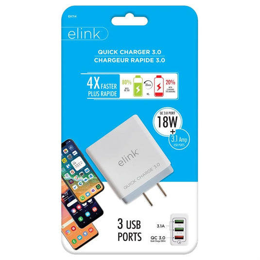 3-PORT USB WALL CHARGER WITH QUICK CHARGE 3.0