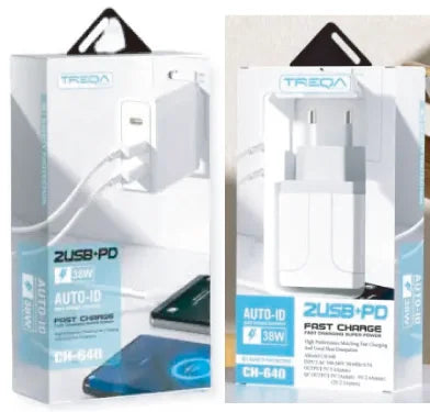 Treqa 2 USB +PD 38W Fast Charger (Cable Not Included)