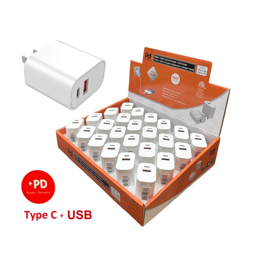 PD 20 W Type C Port + USB A - Dual USB Wall Charger - PDQ
