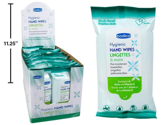 Bodico, 10-pc Hygienic Hand Wipes, 15x20cm, Printed Bag