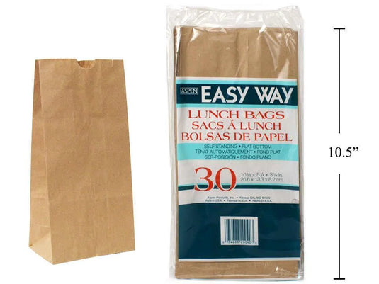 EASY WAY 30-pc 10.5x5.25x3.25"Kraft Paper Lunch Bags