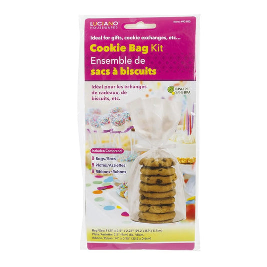 Luciano 24-pc Cookie Bag set,8 bags +8 plates+8 ribbons,col.insert