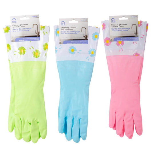 H.E. 15.5" Deluxe Cleaning Gloves w/ Cuff & Lining, 1size. 3/C Carded