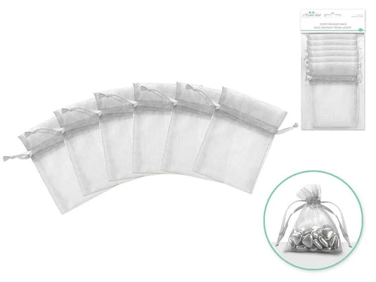 A Brides Wish: 3"x4" Organza Bags Sheer w/Ribbon String B) Shimmering Silver