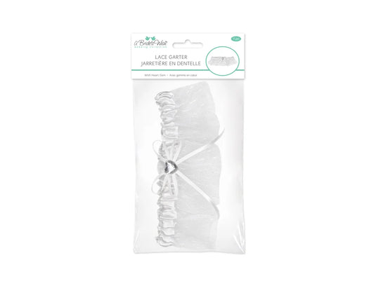 A Brides Wish: Lace Garter A) White Lace / Heart Gem