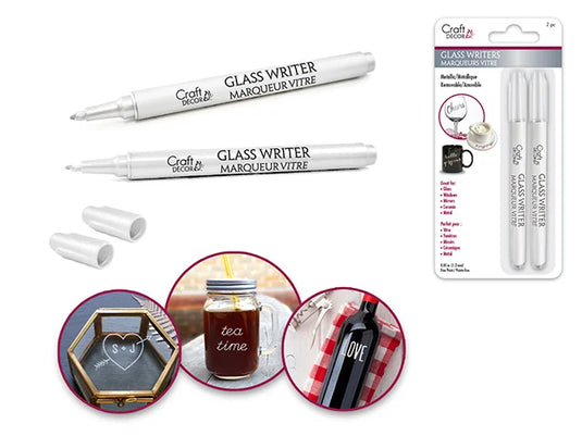 Craft Decor: Glass Writers x2 1.2Mm Fine Point Metallic C) White/White