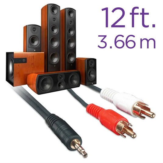 12 FT. ADAPTOR CABLE 3.5 MM STEREO PLUG TO TWO RCA PLUGS