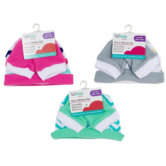 Tootsie Baby,Cotton Hat/Mittens Set ,New Born h/c+ J-hook