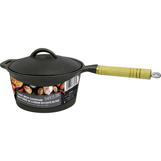 CAST IRON SAUCE PAN WITH WOODEN HANDLE 3Qt