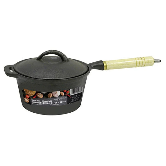CAST IRON SAUCE PAN WITH WOODEN HANDLE 2Qt