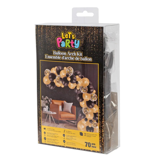 70pcs Black/Gold Balloon Arch Kit, W/4m balloon tape and 50 glue dots