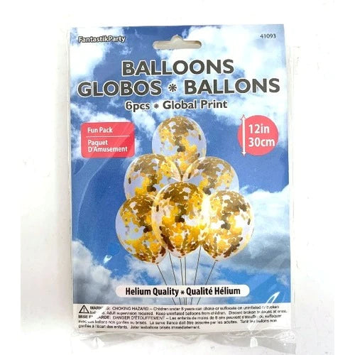 BALLOON LATEX CONFETTI 6PCS gold 12in