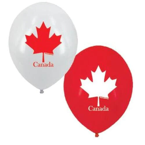 BALLOON LATEX PRINTED 12in 10pcs MAPLE LEAF