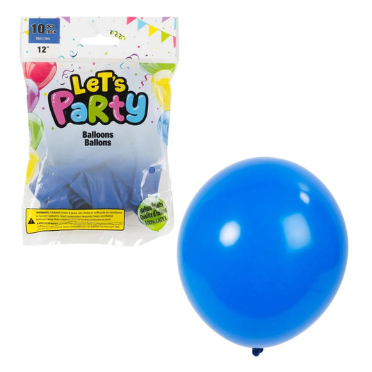 Let's Party-10 pcs 12"Helium Quality Balloon, Blue, printed bag