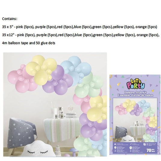 70pcs Pastle Balloon Arch Kit, W/4m balloon tape and 50 glue dots