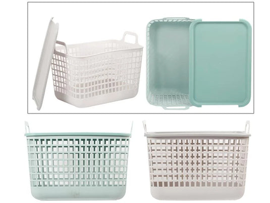 H.E. Storage Basket W/ Lid, Medium , HT, 2 Col., 33cm x 23.5cm x 25cm