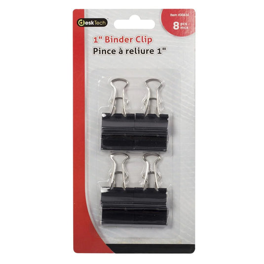 Desk Tech 8-pc 1" Binder Clip, Black, b/c (HZ)