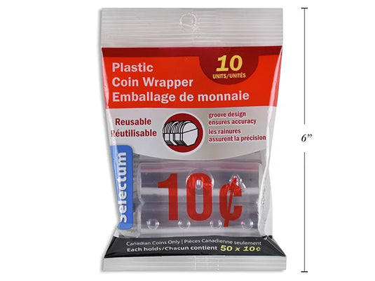 PLASTIC COIN WRAPPER FOR $0.10 COINS 10/PKG CANADIAN COINS ONLY