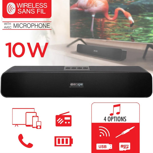 ESCAPE | WIRELESS SOUND BAR STEREO SPEAKER WITH FM RADIO, 10W