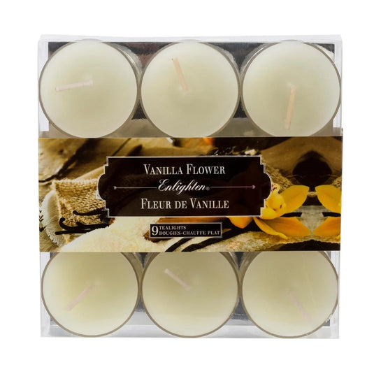 KG Enlighten 9Pk Clearcup T-Light Scented, Vanilla Flower (Az)