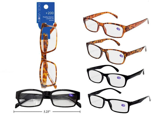 Excel Vision +200 Reading Glasses,  header card+opp bag