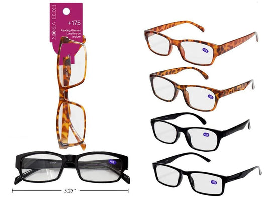 Excel Vision +175 Reading Glasses, header card+opp bag