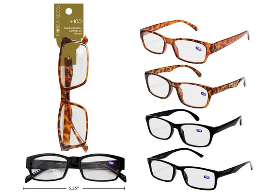 Excel Vision +100 Reading Glasses, header card+opp bag