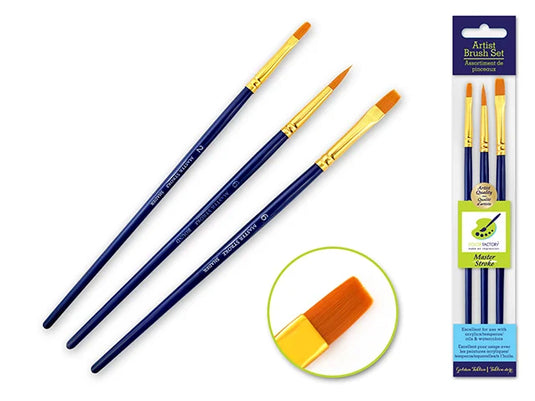 Artist Brush Set: Master Stroke Set x3 Classic1 GoldenNylon Flat#2+Flat#6+Rnd#6