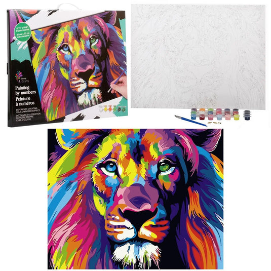 T4C,Color by no.,Lion canvas, Acrylic Paint, Paper Box