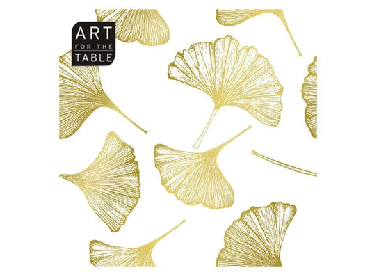 20-PC "Gold Foil Ginkgo Leaves" Napkin, 13x13" 2-ply, Polybag